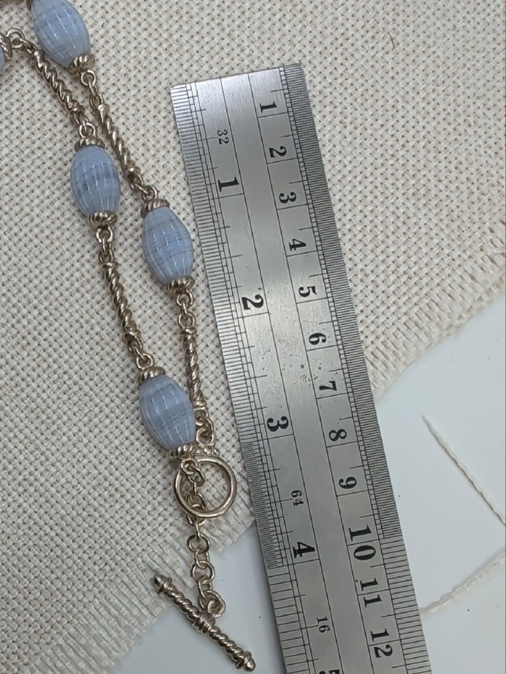 Vintage Whitney Kelly 925 Sterling Silver Blue Lace Agate Toggle Necklace 32" - Picture 11 of 16